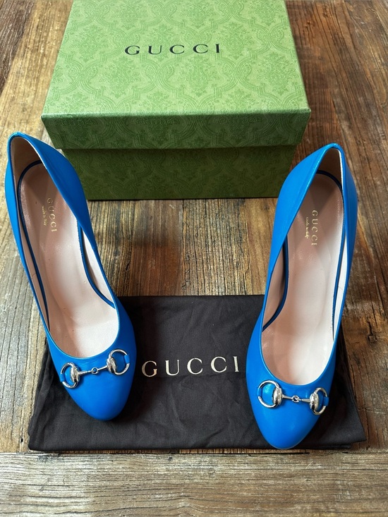 Gucci Shoes - Gucci Royal Blue Leather Heels with buckle brand new with dust bag and box